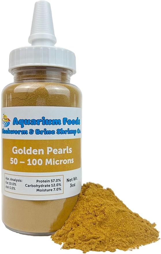 Aquatic Foods Inc. Golden Pearls 50-100 Microns for Tropical Fish Fry and Babies, for Corals, Anemones, Reef Tanks…3oz Squeeze Bottle