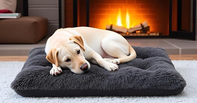 Fluffy Small Dog Bed, Washable Warm Winter Heated Calming Dog Crate Bed for Small Size Dogs, Supportive Plush Crate Pad for Dogs(18 * 12", Dark Grey).
