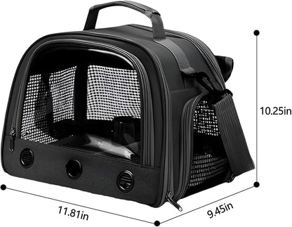 Bird Backpack,with Feeder Cups Tray Perch Portable Breathable Bird Carrier,for Small Birds Parrots Cockatiels (Black)