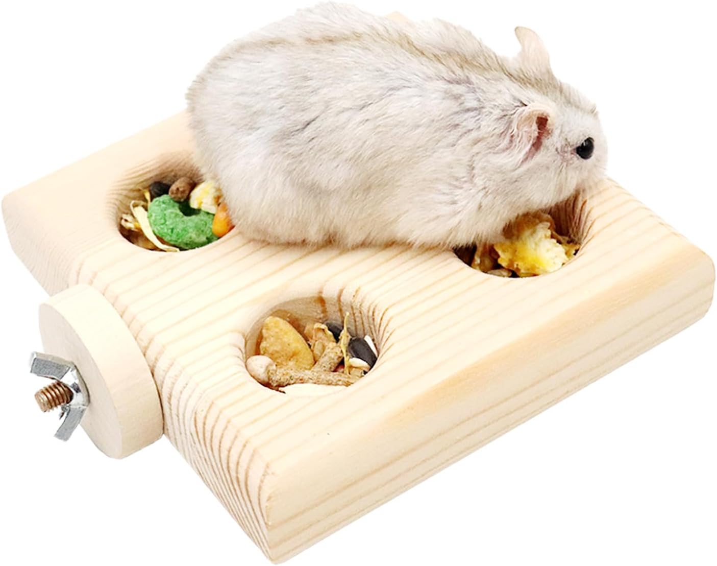 Hamster Cage Accessories, Wooden Feeding Dish with 4 Sections, Wooden Feeder for Small Animals, Food Bowl for Hamster, Guinea Pig, Chinchilla, Rat