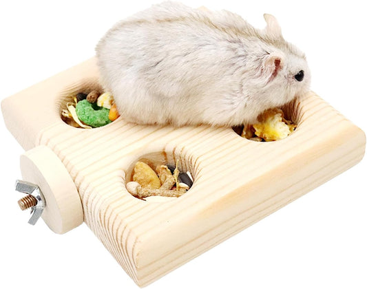 Hamster Cage Accessories, Wooden Feeding Dish with 4 Sections, Wooden Feeder for Small Animals, Food Bowl for Hamster, Guinea Pig, Chinchilla, Rat
