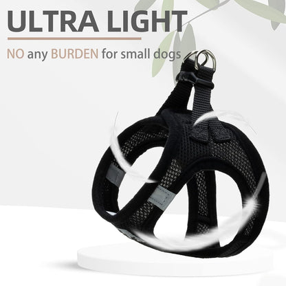 PUPTECK Adjustable Dog Harness Collar and Leash Set Step in No Pull Pet Harness for Small Medium Dogs Puppy and Cats Outdoor Walking Running, Soft Mesh Padded Reflective Vest Harnesses, Solid Black L