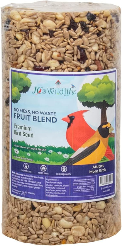 JCs Wildlife No Mess, No Waste Fruit Blend Premium Bird Seed Small Cylinder, 2 lb (2 Cylinder)
