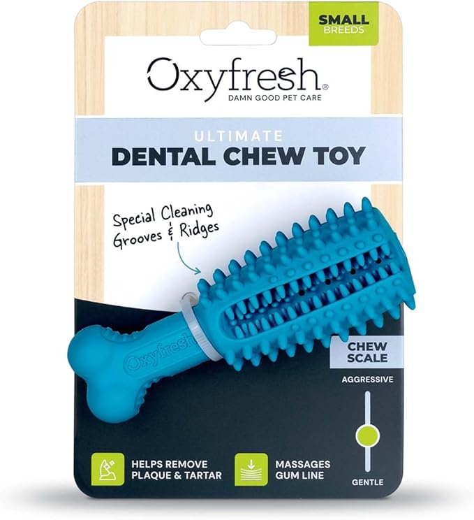 Oxyfresh Dog Dental Chew Toy - Best Durable Rubber Dog Toy & Puppy Teething Toy - Helps Remove Plaque, Cleans Teeth & Freshens Breath Without Brushing (Small)
