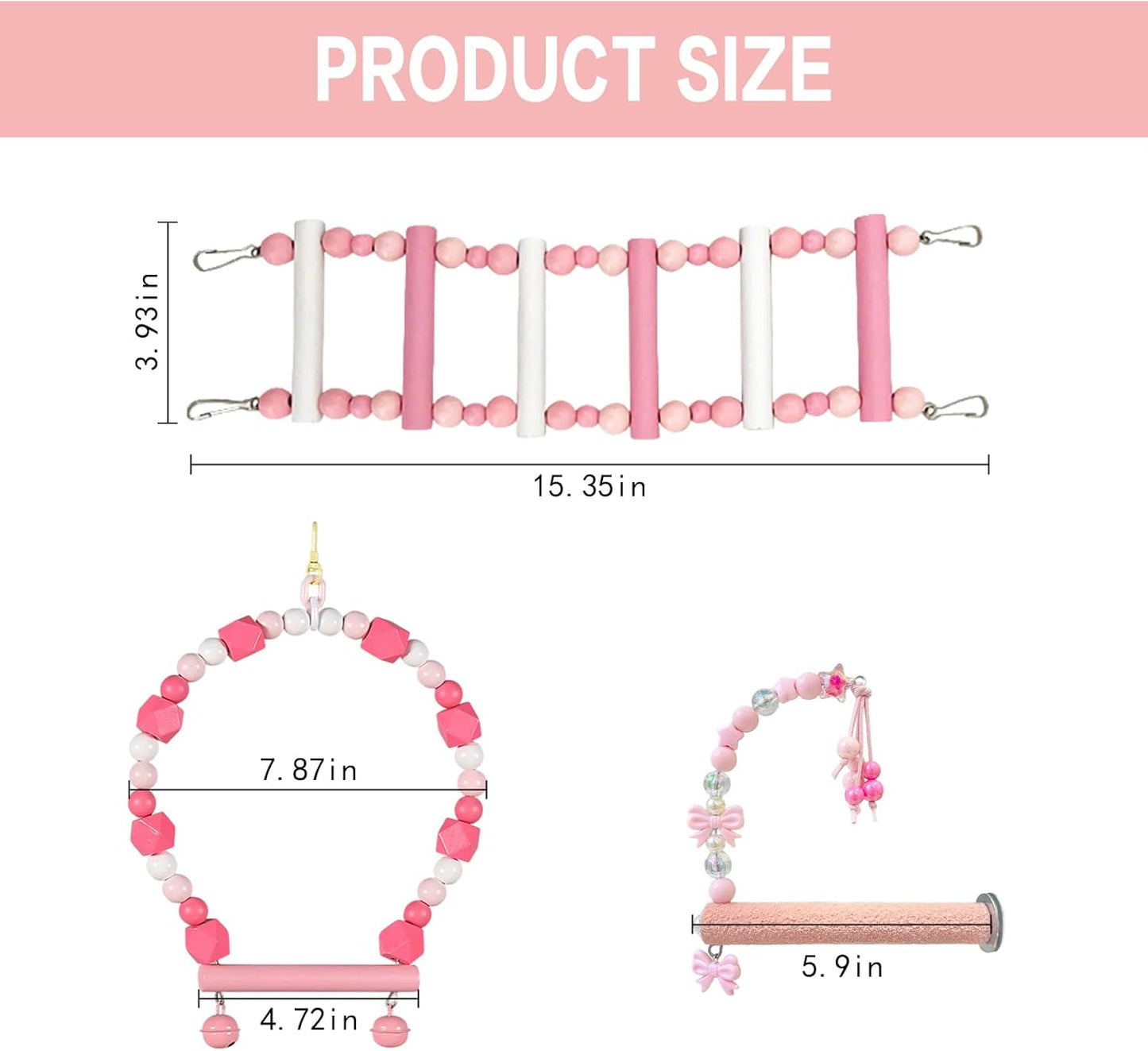 Bird Cage Accessories - Cockatiel Toys Bird Rope Perches Swing Suitable for Parakeet Conure Cockatiel Mynah Love Birds Finches(Pink)