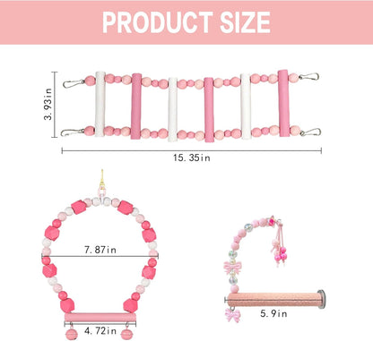 Bird Cage Accessories - Cockatiel Toys Bird Rope Perches Swing Suitable for Parakeet Conure Cockatiel Mynah Love Birds Finches(Pink)
