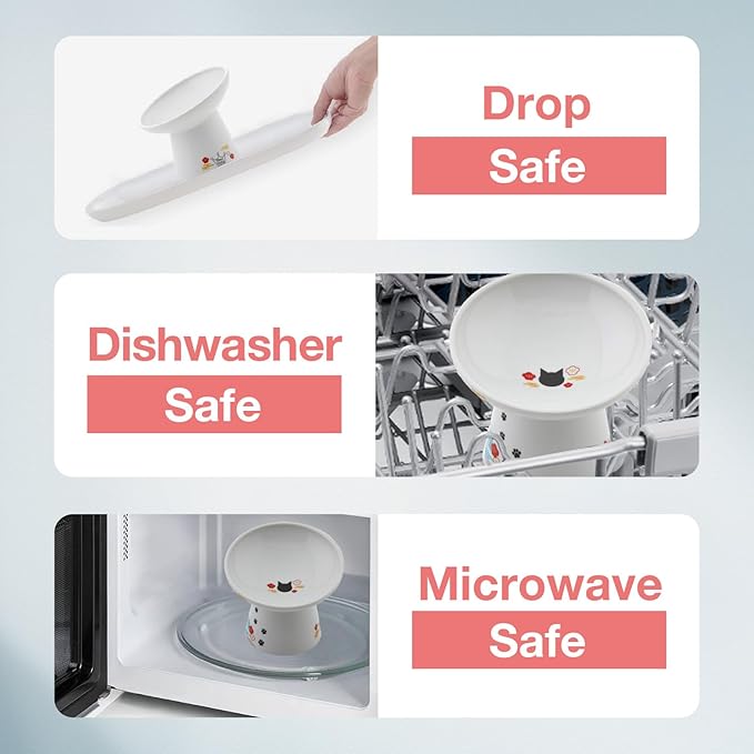 Necoichi Raised Cat Food Bowl – Ceramic Elevated 15° Tilted Cat Bowl for Whisker & Neck Fatigue, Dishwasher Microwave Safe – Non-Slip & Anti Vomiting Ergonomic Design (Fuji, Extra Wide Tilted)