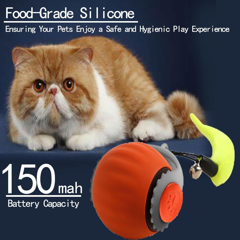 2 Pack Automatic Moving Dog Toy Ball,Smart Interactive Cat Toy Ball with Tail&Interactive Sensor,(Orange & Blue)