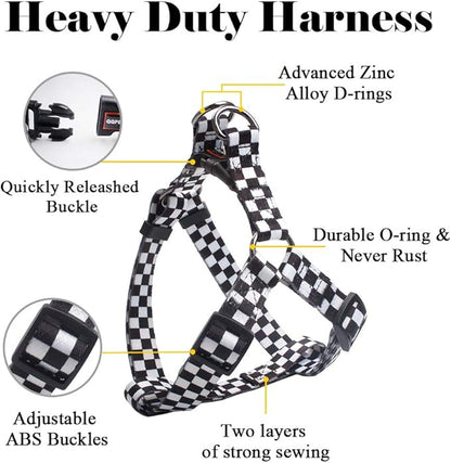QQPETS Dog Harness Leash Set Adjustable Heavy Duty No Pull Halter Harnesses for Small Medium Large Breed Dogs Back Clip Anti-Twist Perfect for Walking (S(14"-20" Chest Girth), Black Plaid)