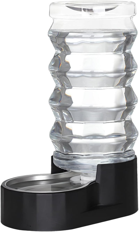 RIZZARI Large Dog Water Dispenser: Stainless Steel Pet Water Bowl - 9L Black Stainless Steel Automatic Pet Gravity Feeder with Filter Indoor/Outdoor