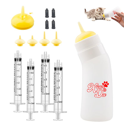 Pet Feeding Nipple with Syringe, Soft Silicone Nursing Pet Feeding Bottle, Ventilation Valve Resistant Tearing for Puppies, Kittens, Rabbit, Small Wildlife (Yellow)