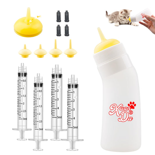 Pet Feeding Nipple with Syringe, Soft Silicone Nursing Pet Feeding Bottle, Ventilation Valve Resistant Tearing for Puppies, Kittens, Rabbit, Small Wildlife (Yellow)