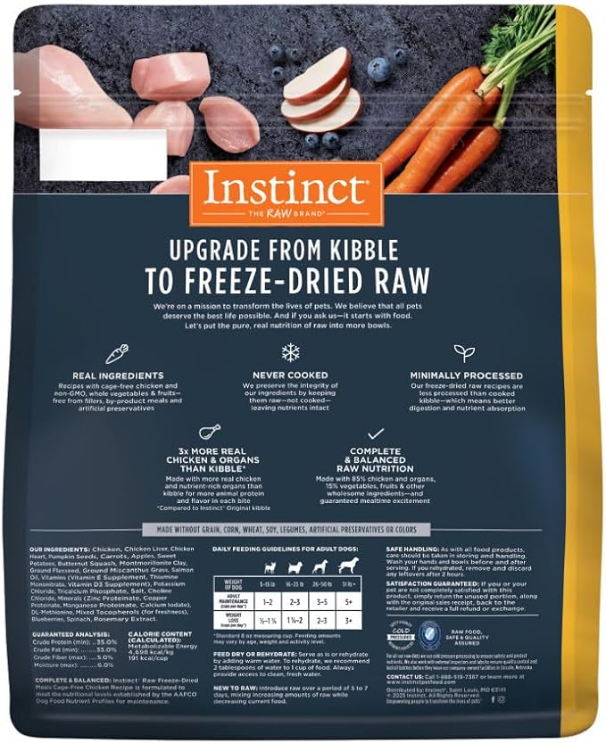 Instinct Freeze Dried Raw Meals, Natural Dry Dog Food, Grain Free - Cage Free Chicken, 45 oz. Bag
