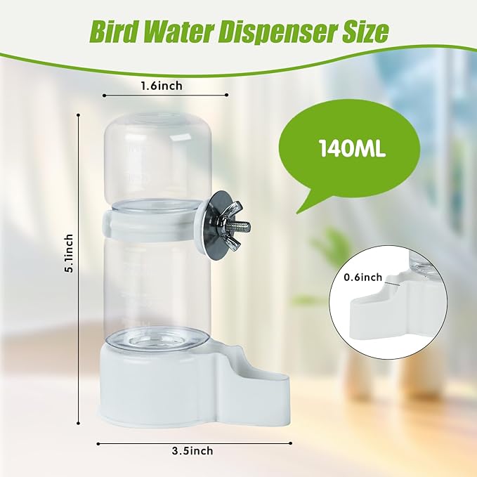 BWOGUE Automatic Bird Water Dispenser, 4.73 Fl Oz Parakeet Water Dispenser for Cage No Mess Suspended Bird Water Feeder for Cockatiel Budgie Conure Lovebirds