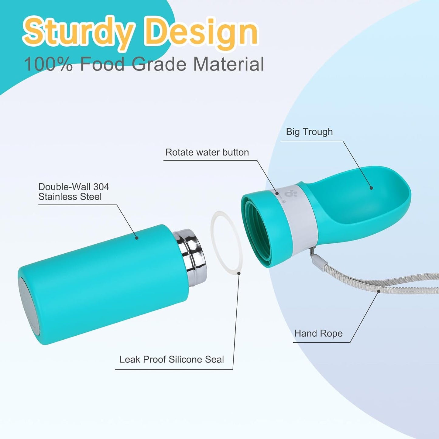 Portable Dog Water Bottle, Stainless Steel 14 OZ Leak Proof Puppy Water Dispenser with Drinking Feeder for Pets Travel, Walking, Hiking and Outdoor Activities