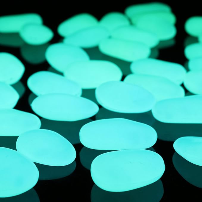 Shiny Stone Glow in The Dark Pebbles,Decorative Glow Stones,Fish Tank Aquarium Gravel,Glow Pebbles for DIY Garden Gifts Decoration(Big Size, 3-4cm, 400g/14.1oz) (Blue Green)