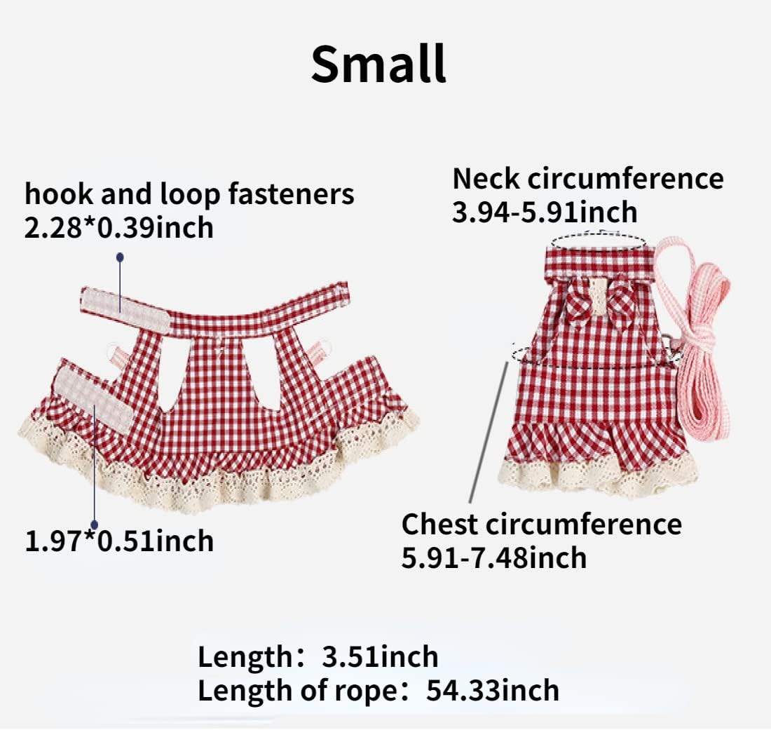 Guinea Pig Harness and Leash Plaid Hamster Harness, Adjustable Ferret Harness and Leash Set No Pulling Walking Vest for Ferret Chinchilla and Similar Small Animals (Small,Pink)