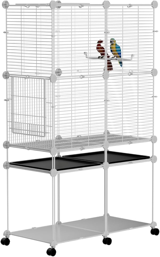 Standing Large Bird Cage, Parakeet Cage with Detachable Stand & Wheels, Wide Flight Birdcage for Parrot Cockatiel Conure Budgie Canary Finch Lovebird