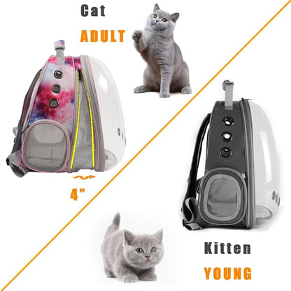 Front Expandable Cat Backpack Carrier, Fit up to 20 lbs, Space Capsule Astronaut Bubble Window Backpack for Large Fat Cat and Small Puppy, Galaxy Pink Print