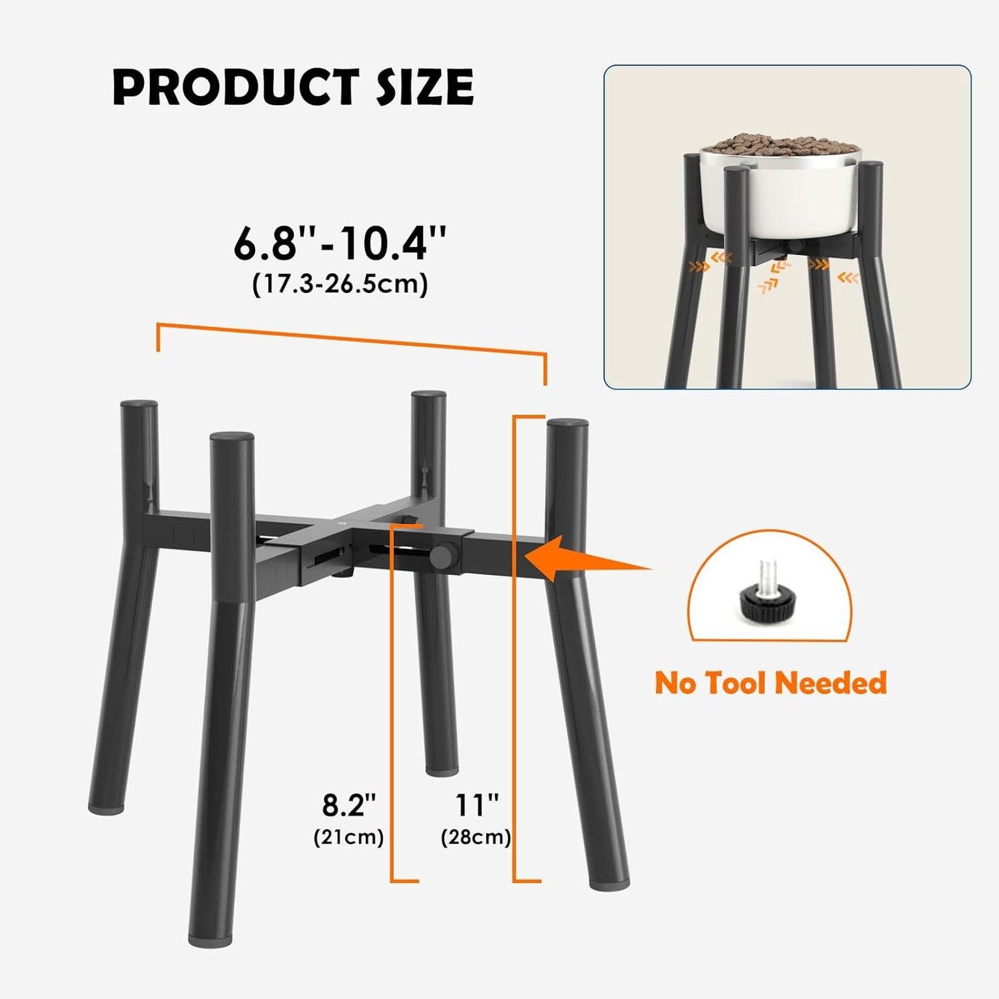 Elevated Dog Bowl Stand for Large Dogs, Adjustable Width 7-10.6, 11" Tall Dog Food Water Stand, Bowl Not Included