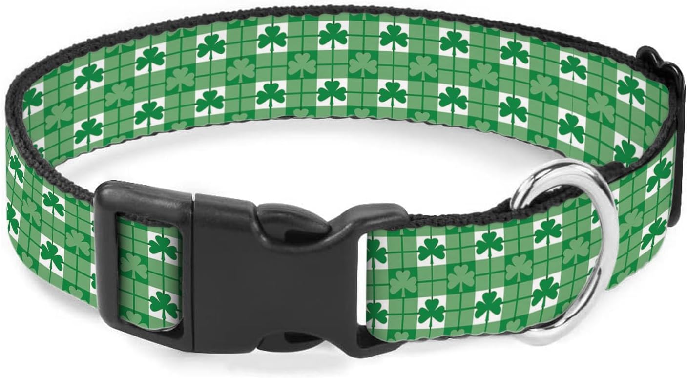 Green Shamrock Plaid Dog Collar St Patrick's Day Cat Big Neck Collars Soft for Small Extra Large Heavy Duty Pet Dogs