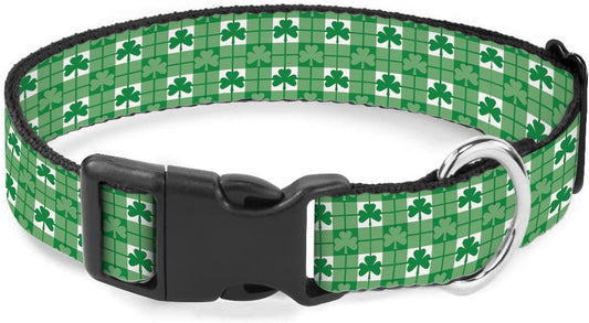 Green Shamrock Plaid Dog Collar St Patrick's Day Cat Big Neck Collars Soft for Small Extra Large Heavy Duty Pet Dogs