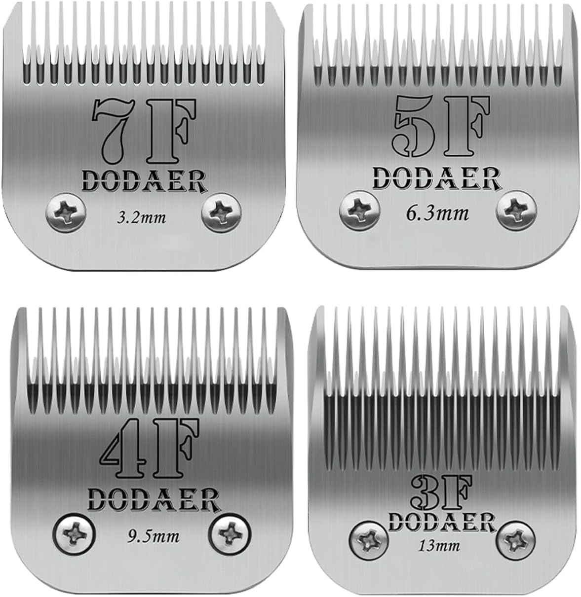 Size 7F/5F/4F/3F Detachable Pet Dog Grooming Blades of Stainless Steel,Compatible with Andis,Oster A5,Wahl KM10 Series,4 Count
