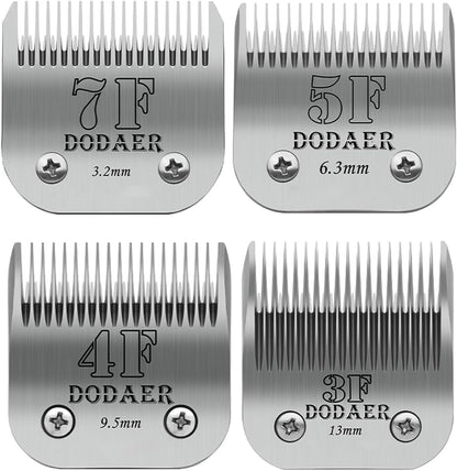 Size 7F/5F/4F/3F Detachable Pet Dog Grooming Blades of Stainless Steel,Compatible with Andis,Oster A5,Wahl KM10 Series,4 Count
