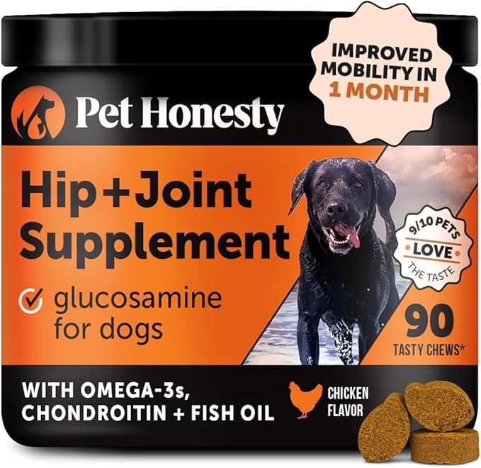 Pet Honesty Hip & Joint Health Soft Chews for Dogs, Joint Supplement with Glucosamine Chondroitin, MSM, Turmeric, Joint Support + Mobility, May Reduce Occasional Discomfort (Chicken 90 Count)