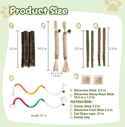 Catnip Chew Toys for Cats, 12 Pack Cat Toys with Silvervine Sticks, Natural Silvervine Stick Cage Balls & Bell Balls for Indoor Cats