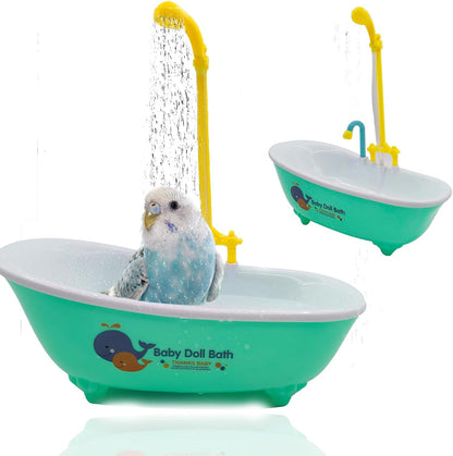 Parrot Automatic Bathtub with Shower, Cute Durable Bird Bath Shower Tub Birds Bath Fountain for Small Medium Parrots Cockatiel Parakeets Conures Lovebirds(Green 10.2 x 4.0 x 11.02Inch)