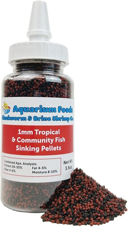 Aquatic Foods Inc. Our Original Blackworm and Color Enhancing Tropical Community Fish 1mm High Protein Sinking Pellet Mix of Blackworm and Color Enhancing Pellets…3.5oz Squeeze Bottle