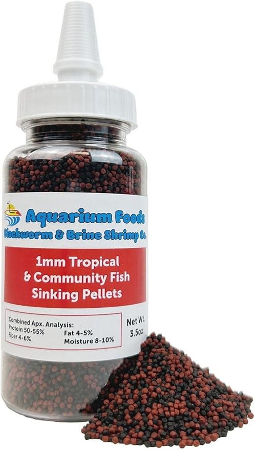 Aquatic Foods Inc. Our Original Blackworm and Color Enhancing Tropical Community Fish 1mm High Protein Sinking Pellet Mix of Blackworm and Color Enhancing Pellets…3.5oz Squeeze Bottle
