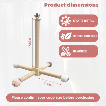 Bird Perch - 360° Rotating Interactive Perch for Cage, Natural Lava Rock for Claw & Beak Grinding, Safe Non-Toxic Wood, Multi-Position Play, Parakeet perches for cage, for Small/Medium Birds