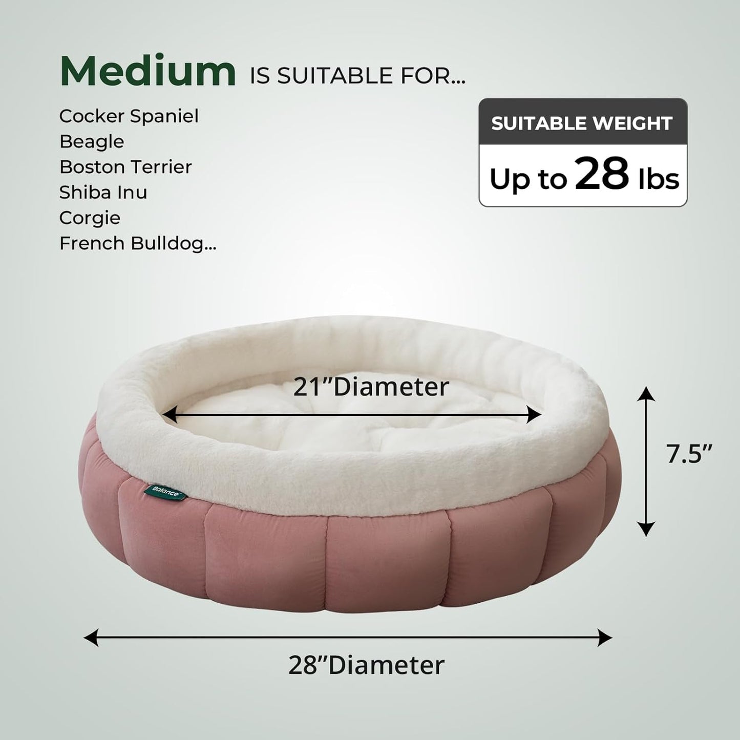 BALANCE Cat Beds for Indoor Cats, Washable Round Dog Bed, Donut Dog Bed with Anti-Slip Bottom for Small Dogs, 28 Inches, Mellow Rose