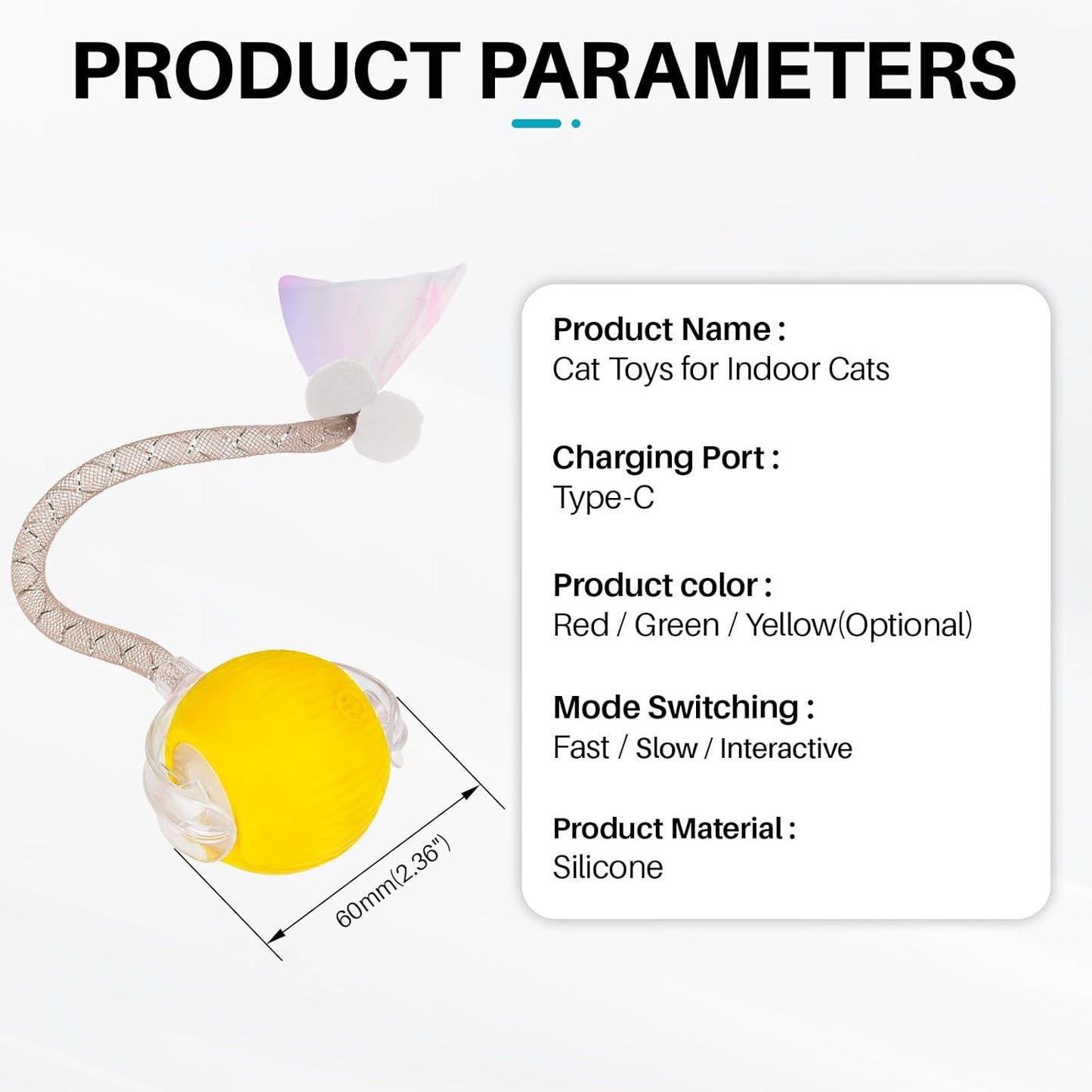 Interactive cat Toy cat Toys for Indoor Cats Agile Moving Cat Ball with Elastic Mesh Tail Automatic Kitten Toys Motion Activated Ball (Yellow)