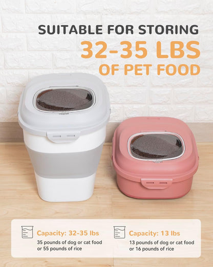 30-35 Lbs Dog Food Storage Container Collapsible Dog Food Container with Airtight Lids, Wheels, Scoop and 2pcs Food Storage Containers, Large Pet food storage for Dog, Cat