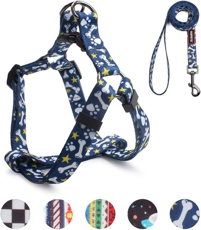 QQPETS Dog Harness Leash Set Adjustable Heavy Duty No Pull Halter Harnesses for Small Medium Large Breed Dogs Back Clip Anti-Twist Perfect for Walking (XS(12"-18" Chest Girth), Bone)
