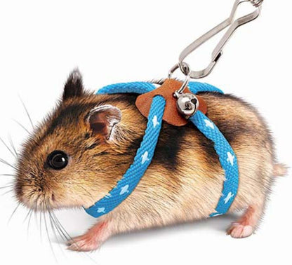 Hamster Harness,Adjustable Harness Vest Leash Hamster Chest Straps with a Small Bell Rat Mouse Squirrel Sugar Glider Small Animal (Blue)