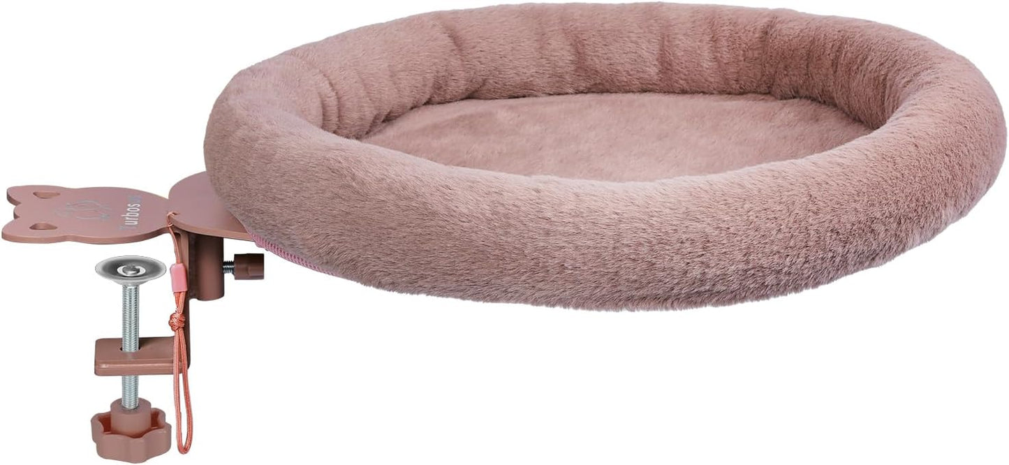 Rotating Cat Desk Bed - 40 LBS Chair-Side Cat Sleeping Basket with Bed for Desk, 360° Swivel & Removable Washable Cushion for Office Comfort(Brown