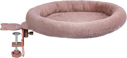 Rotating Cat Desk Bed - 40 LBS Chair-Side Cat Sleeping Basket with Bed for Desk, 360° Swivel & Removable Washable Cushion for Office Comfort(Brown