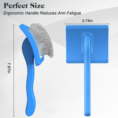 2PCS Slicker Brush for Dogs & Pet Comb,Professional Dog Grooming Brush (Goldendoodles,Poodles,Labradoodles) with Extra Long Pins to Effectively Remove Tangles, Knots and Mats (Blue Large)