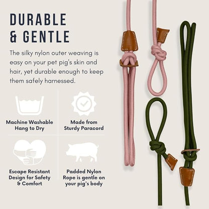 Mini Pig Harness & Leash (S/M) - Fully Adjustable, Infinity Style Lead, Step-in Harness, Potbelly Supplies, All-in-One - Ideal for Small & Medium Pet Pigs (Small, Mauve Pink)