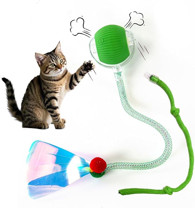 Marchul Interactive Cat Toys Ball, Automatic Moving Cat Toy for Bored Indoor Cats, Active Rolling Ball for Dogs, 360° Smart Pet Toy Fast Rolling on Carpet (Green)