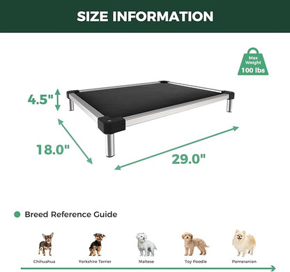 FXW TitanNest Chew-Proof Elevated Dog Bed, Raised Cot for Indoor/Outdoor/Camping Use, Durable & Washable Padded Pet Bed for Extra-Small Dogs, 29.0" L x 18.0" W x 4.5" H, Black