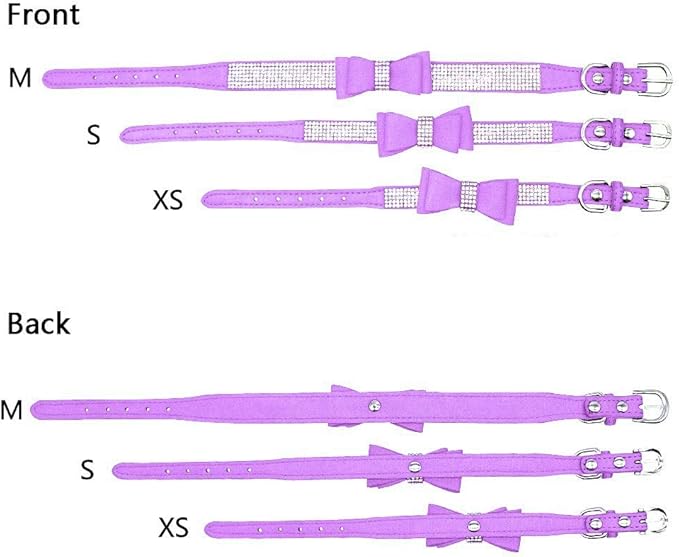 Rhinestone Dog Collar, Cute Dazzling Sparkling Soft Suede Leather Adjustable Pet Dog Cat Collar Crystal Diamond for Puppy Small Medium Large Dogs (XS:21-26cm, Purple-1)