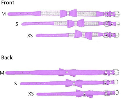 Rhinestone Dog Collar, Cute Dazzling Sparkling Soft Suede Leather Adjustable Pet Dog Cat Collar Crystal Diamond for Puppy Small Medium Large Dogs (M:32-38cm, Purple-1)