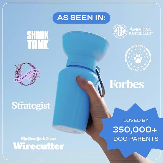 Springer Flip Portable Dog Water Bottle with Foldable Food Grade Silicone Bowl - 20 Ounce Travel Dog Water Bottle Ideal for Camping - Easy Squeeze Hydration & Release to Drain