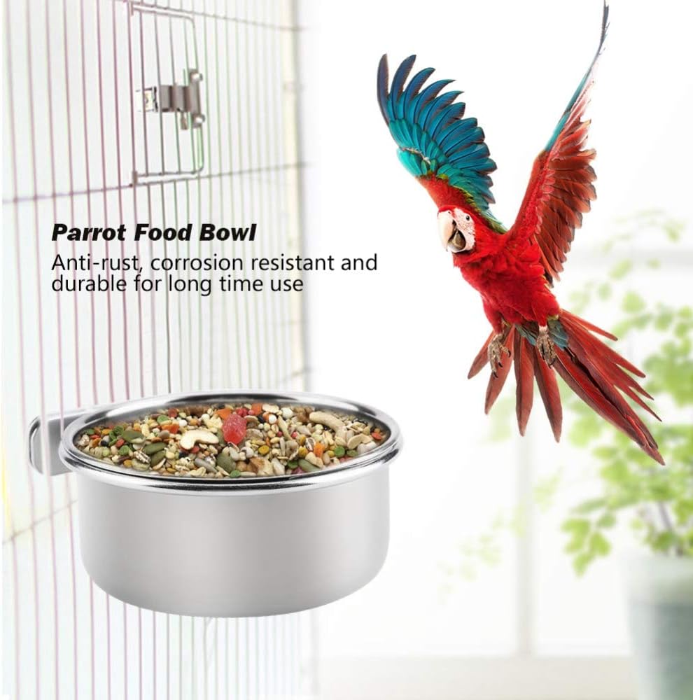 Parrot Feeding Bowls, Bird Cage Cups Holder - Stainless Steel Food and Water Dish, Bird Feeders with Clamp for Parakeet African Greys Conure Cockatiels Lovebird Budgie Chinchilla