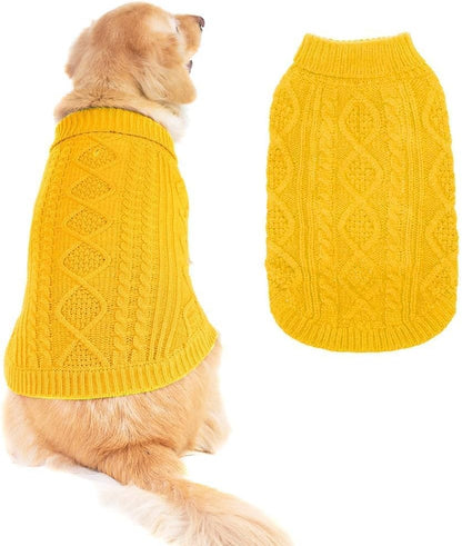 BINGPET Thermal Knitted Dog Sweater for Small Medium Large Dogs,Winter Dog Cat Coat Warm Sweartershirts Outfits,Classic Cable Knit Turtleneck Pullover Dog Jumper Coat Warm Sweartershirts